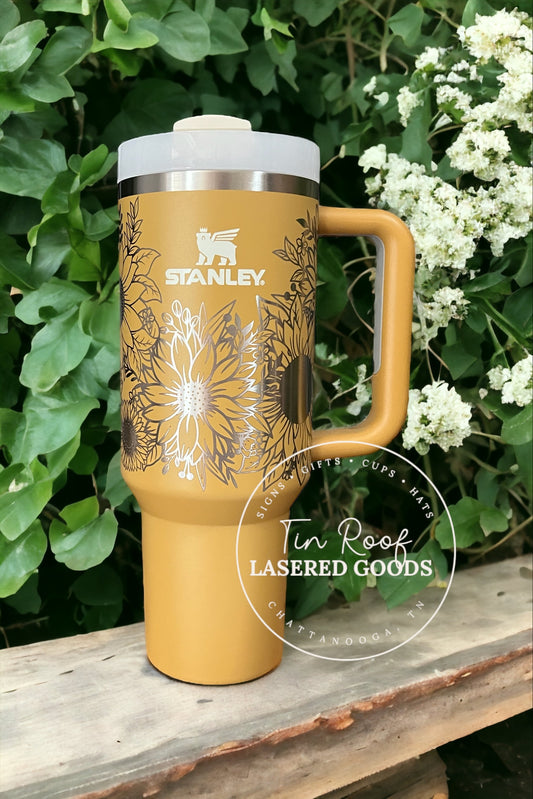 Sunflower Engraved Personalized Travel Tumbler - Gift - Custom - Color Options - Flower Field - Sun